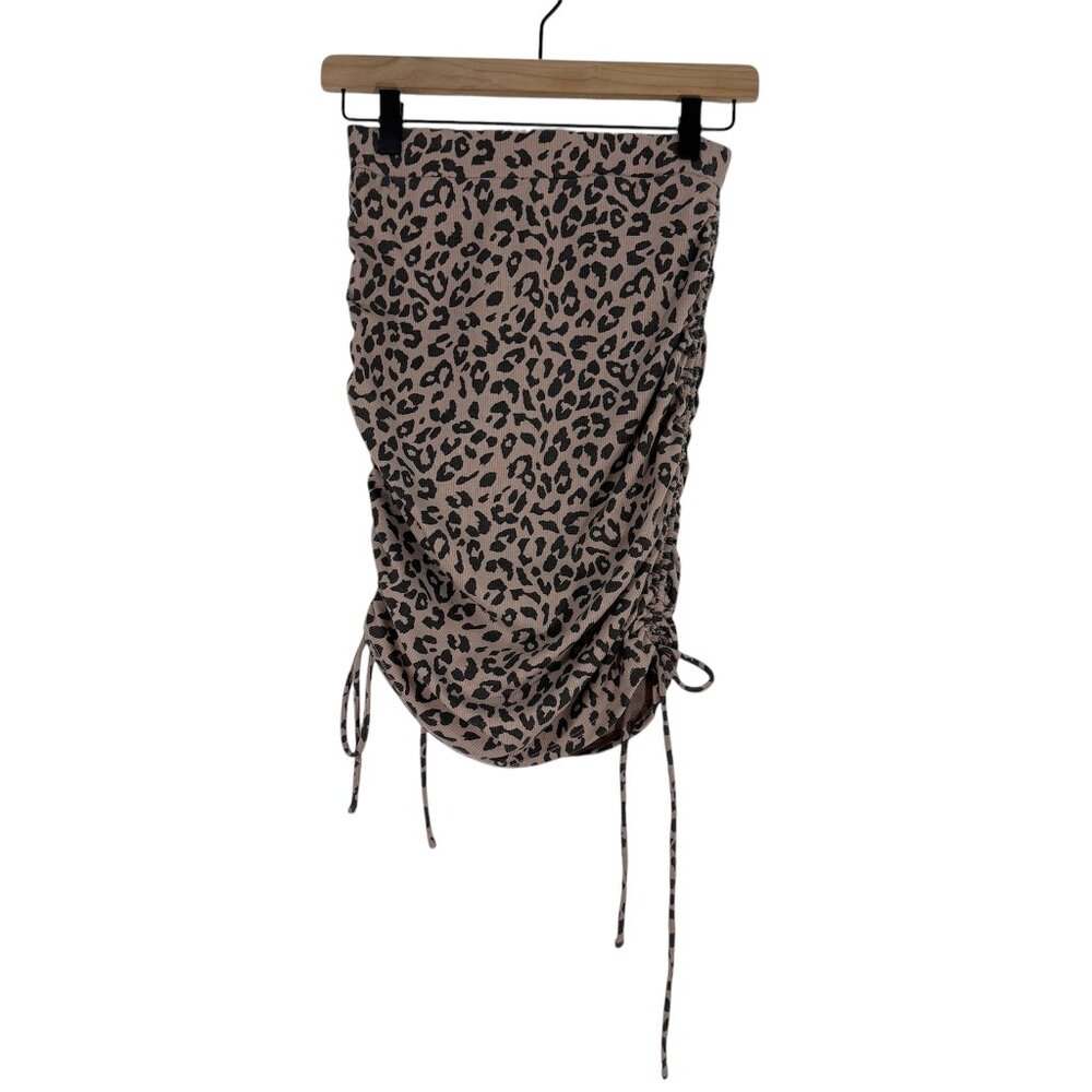 Idem ditto Women’s Size Small Coffee Animal Print Ribbed Lace Up Mini Skirt New